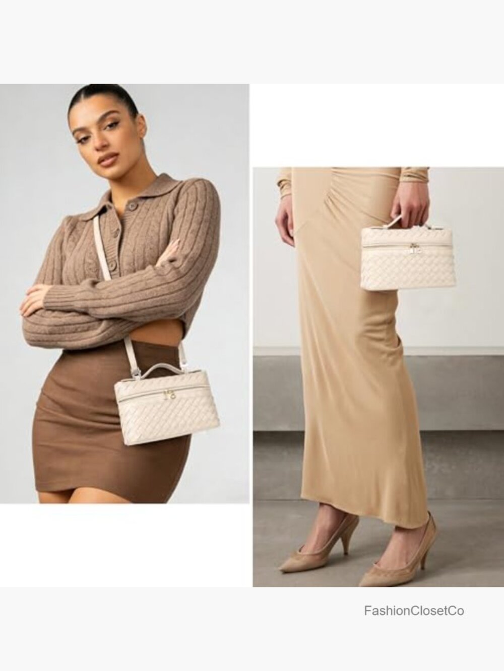 Small Woven Crossbody Bag with Top Handle Adjustable Strap Vegan Leather Clutch - Picture 2 of 7
